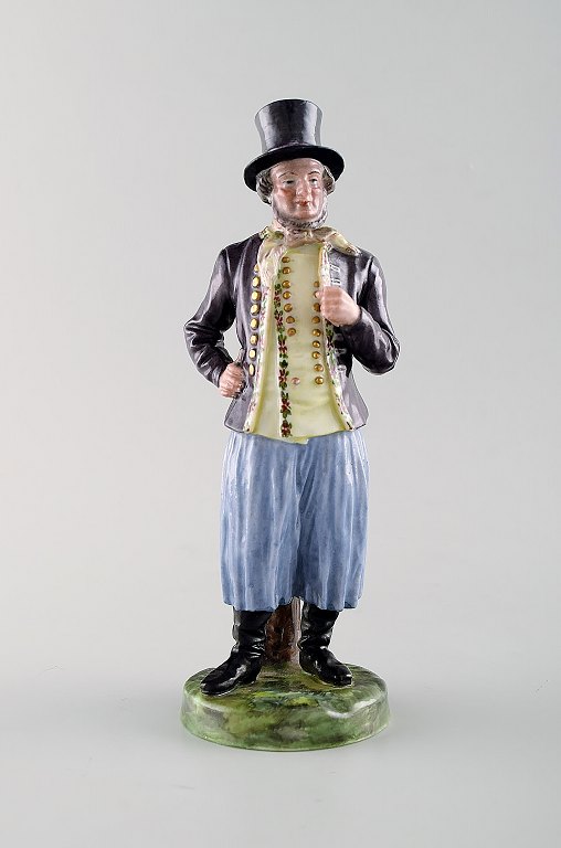 Antique and rare Bing & Grondahl, B&G figure in national costume. High quality overglaze. 1870