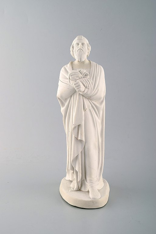 Antik og sjælden Royal Copenhagen skulptur i biscuit. Skulptur af farisæer efter Thorvaldsen. Ca. 1870.