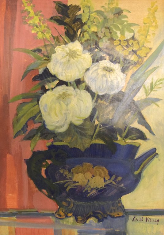 Curt Viberg (1908-1969), svensk maler. Opstilling med blomster. Olie på plade. 1960