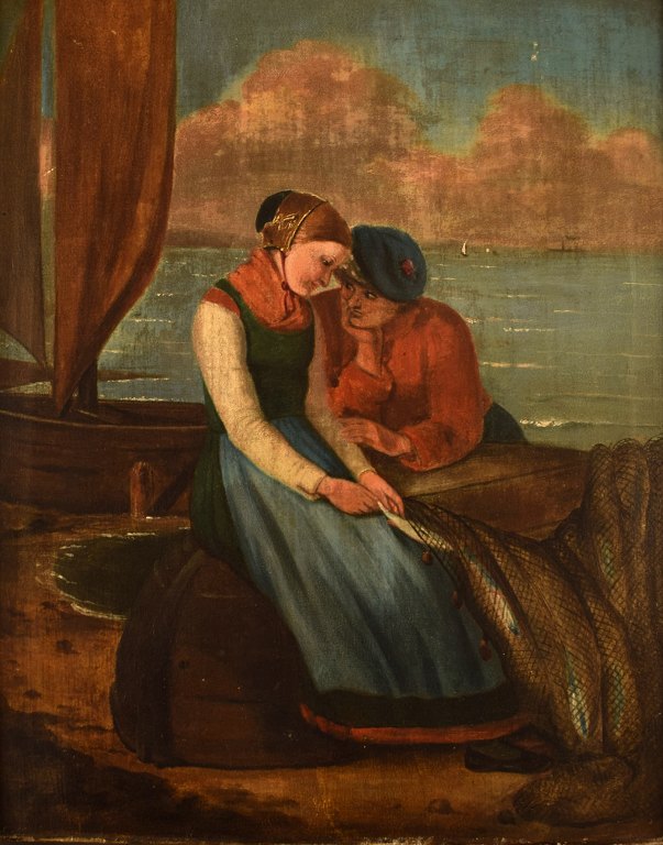English genre painter. Romantic scenery. Young couple. Oil on canvas. 19th century.
