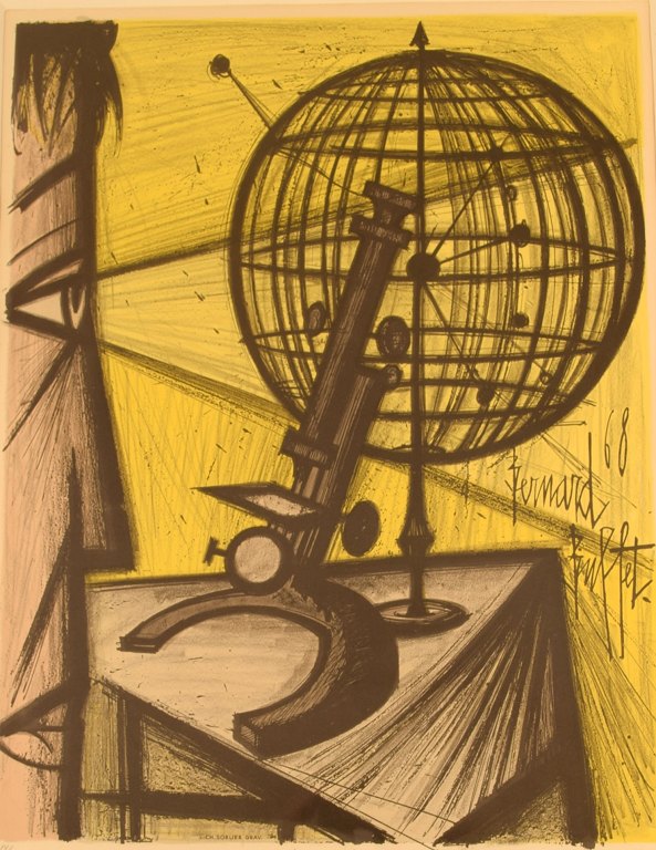 Bernard Buffet, 1928-1999. Color lithography. Title: Le micrscope.Dated 1968. Numbered 14/200.