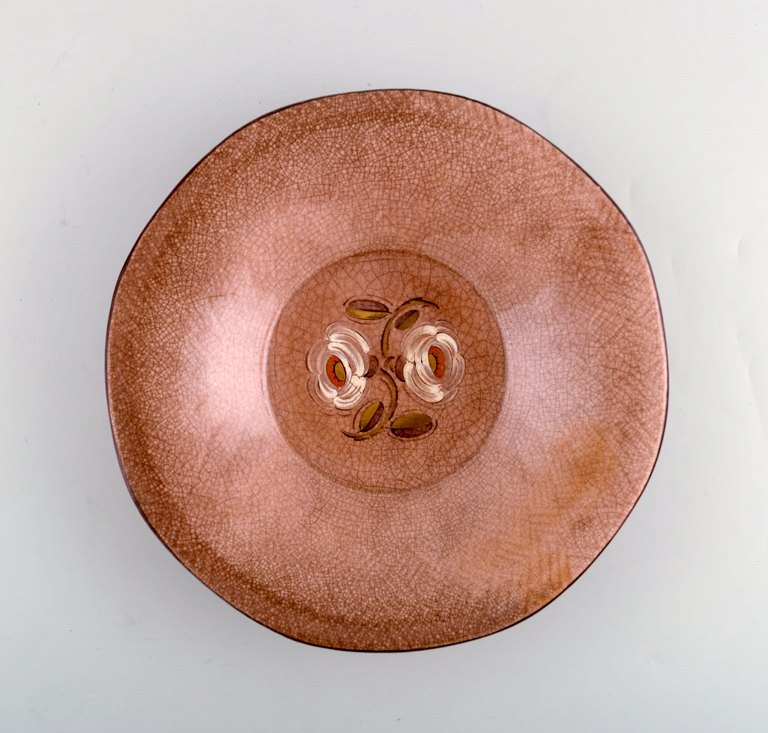 Rörstrand. Large "Adelborg" bowl in glazed crackled faience with floral motif. 1920 / 30