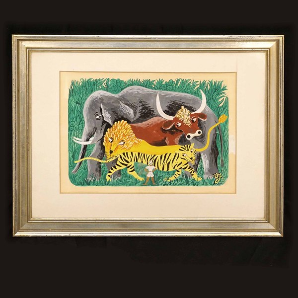 Svend Johansen, 1890-1970: Animals, water color. Signed. Visible size: 34x46cm. With frame: 55x71cm