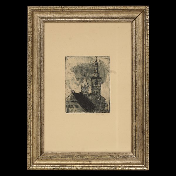 Emil Nolde, 1867-1956, etching: "The Petri- and Patroclitower in Soest", 1906. Signed by Emil Nolde. Visible size: 19,5x15cm. With frame: 54x39,5cm