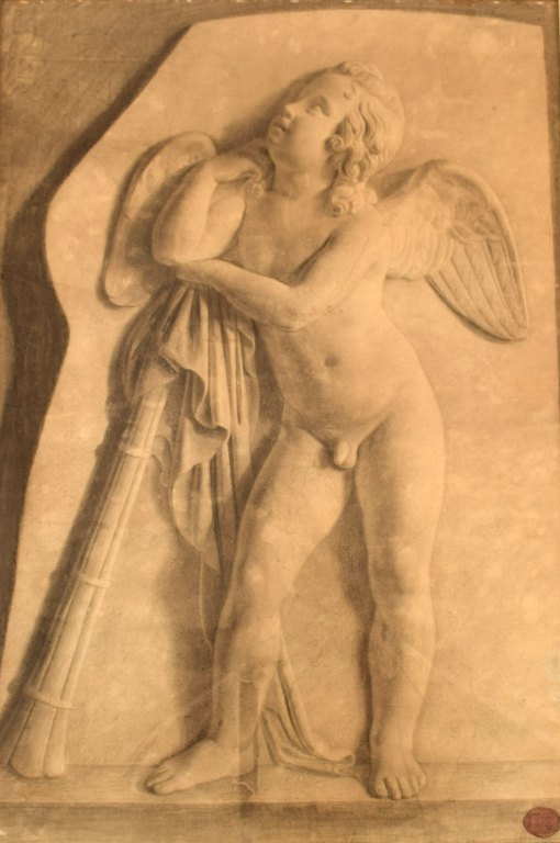 Golden Age Academy pencil drawing on paper.Angel. Frieze after Thorvaldsen. Dated 1852.