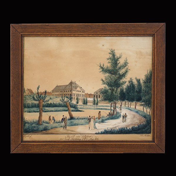 I. C. Møller: Landscape, Copenhagen. Watercolor. Signed and dated 2nd may 1813. Visible size: 23x29cm. With frame: 28x34cm