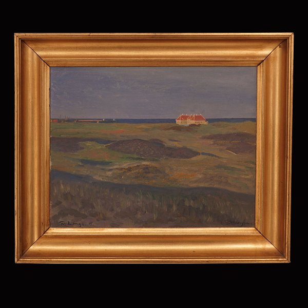 Frederik Lange, 1871-1941, olie på lærred: Klitgården i Skagen. Lysmål: 32x40cm. Med ramme: 45x53cm
