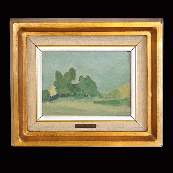 Harald Giersing, 1881-1927, olie på plade: Landskab med trægruppe. Lysmål: 16x22cm. Med ramme: 34x40cm