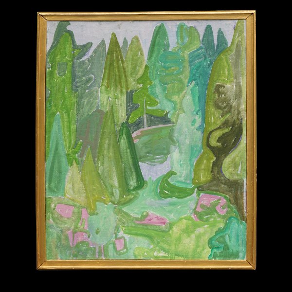 Harald W. Lauesen, 1913-89, olie på lærred: Skovparti. Signeret. Lysmål: 84x64cm. Med ramme: 88x68cm