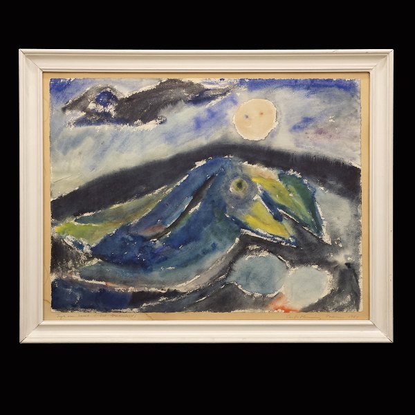Carl-Henning Pedersen, 1913-2007, watercolor. "Birds over the Sea", Greece. Signed and dated 1951. Visible size: 39x52cm. With frame: 49x62cm