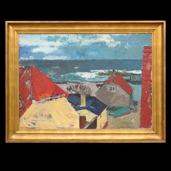 Olaf Rude, 1886-1957, olie på lærred: Udsigt fra Gudhjem. Signeret og dateret 1932. Lysmål: 73x100cm. Med ramme: 90x117cm