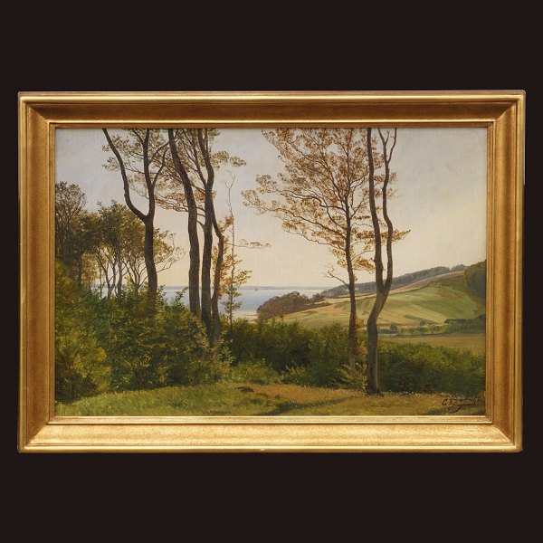 C. F. Aagaard, 1833-95, olie på lærred: Landskabsparti sandsynligvis fra Sjælland. Signeret. Lysmål: 40x59cm. Med ramme: 50x69cm