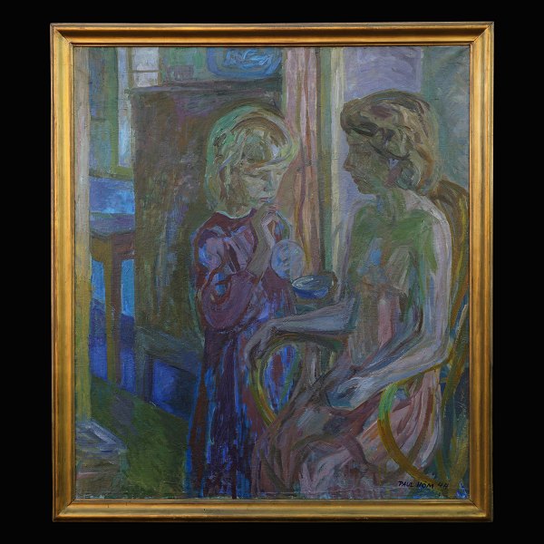 Paul Høm, 1905-94, olie på lærred. "Familie". Signeret og dateret 1944. Udstillet i Kunstforeningen 1944. Lysmål: 115x99cm. Med ramme: 127x111cm