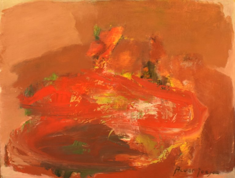 Alvar Jonson (1914-1985), Swedish painter. Oil on canvas. Abstract landscape. "Red Evening". 1960