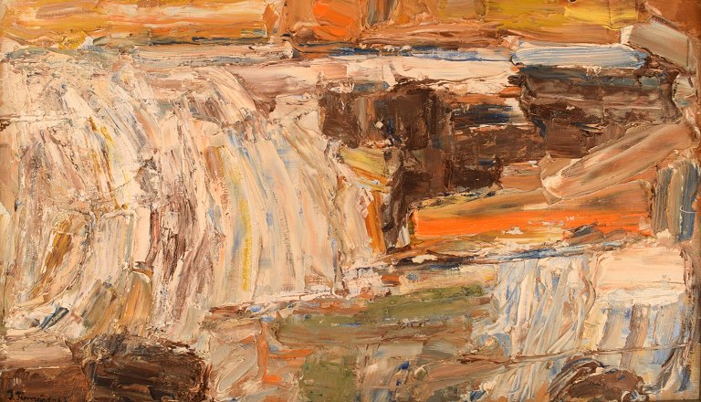 Unknown Swedish artist. Oil on canvas. Modernist landscape. Dated 1963.