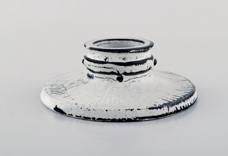 Svend Hammershøi for Kähler, Denmark. Candle holder in glazed stoneware. Beautiful gray black double glaze. 1930 / 40