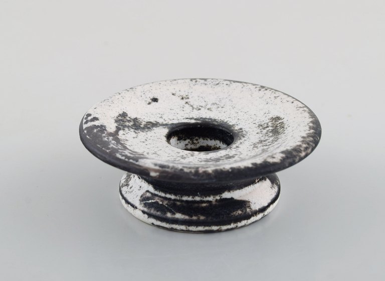 Svend Hammershøi for Kähler, Denmark. Candle holder in glazed stoneware. Beautiful gray black double glaze. 1930 / 40