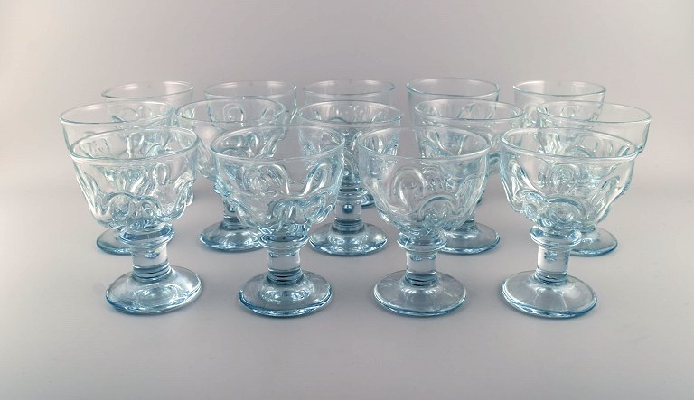 14 large French designer glasses in mouth blown art glass. Mid-20th century.