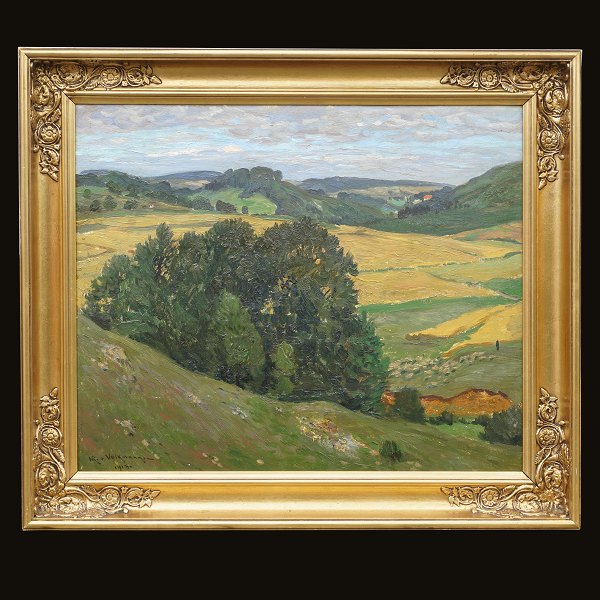 Hans Richard von Volkmann, 1860-1927, olie på plade. Landskabsparti. Signeret og dateret 1918. Lysmål: 43x53cm. Med ramme: 56x66cm