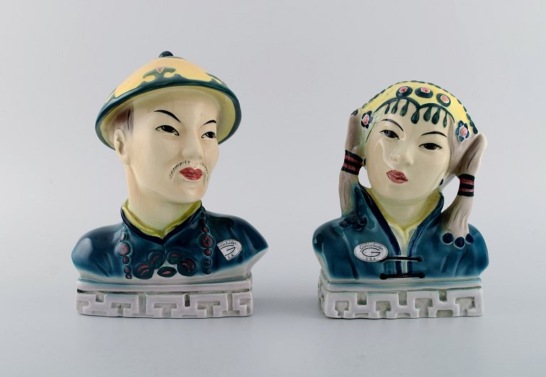 Goldscheider, USA. To sjældne figurer i håndmalet porcelæn. Asiatisk par. Midt 1900-tallet