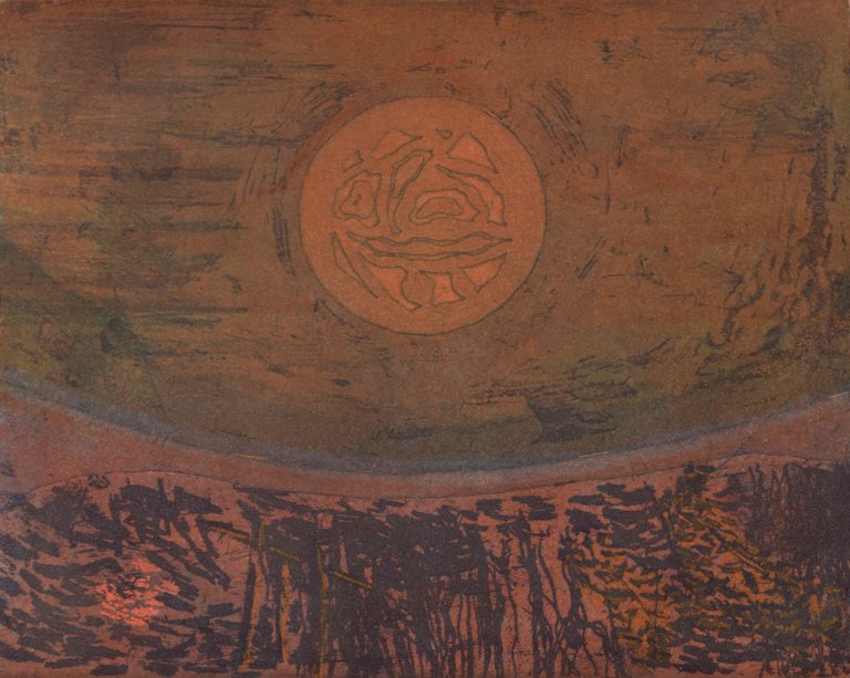 Unknown artist. Color lithography. Abstract landscape. 1960s.
