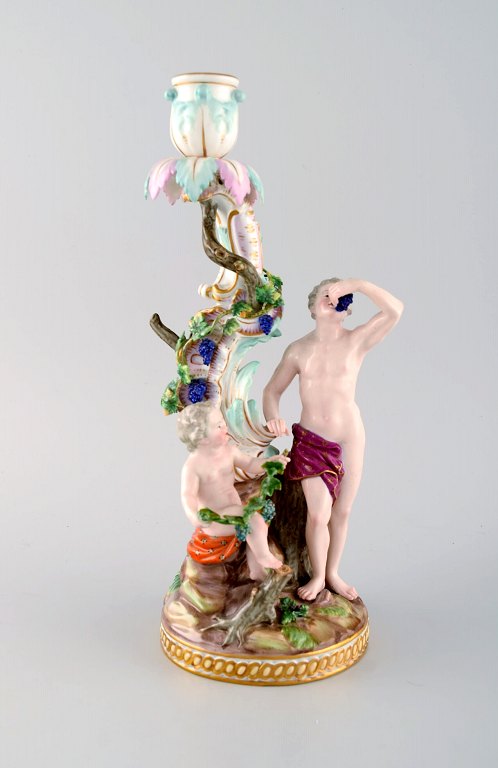 Antik Meissen Efterår lysestage i håndmalet porcelæn. Modelnummer 1190.