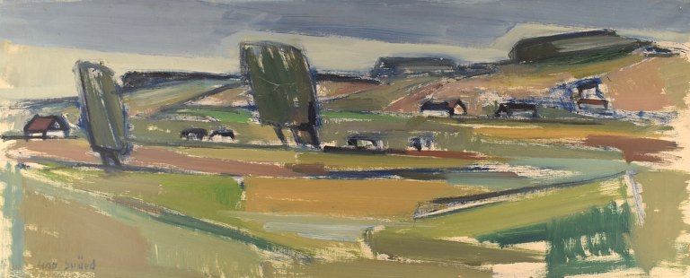 Uno Svärd (1924-2002), Sweden. Oil on canvas. Modernist landscape. 1960 / 70s.