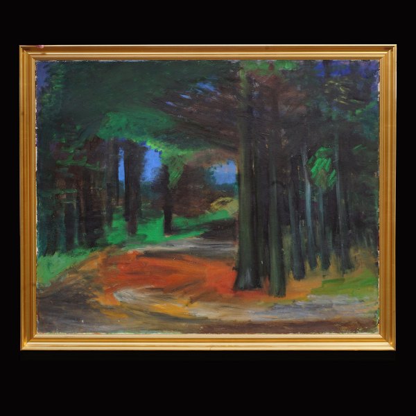 Jens Søndergaard, 1895-1957. olie på lærred. Skovparti.  Hidrørende fra boet efter Anelise Søndergaard. Lysmål: 89x109cm. Med ramme: 99x119cm