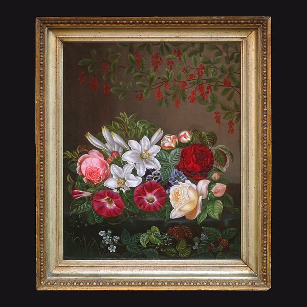 I. L. Jensens Skole: Stilleben med blomster. Danmark ca. år 1830. Lysmål: 52x41cm. Med ramme: 64x53cm
