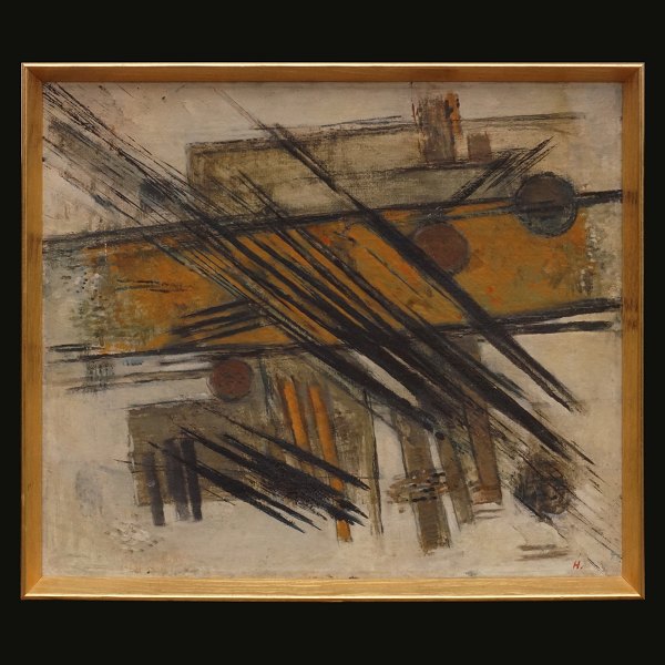 Maleri Preben Hornung. Preben Hornung, 1919-89, olie på lærred. "Etude No. 13. P Hornung". Signeret og dateret "Juli 1959". Lysmål: 36x43cm. Med ramme: 45x52cm