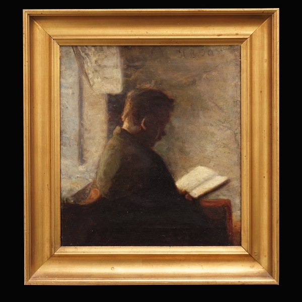 H. O. Brasen, 1849-1930, oil on canvas. Man reading a book. Signed and dated 1890. Visible size: 37x33cm. With frame: 51x47cm