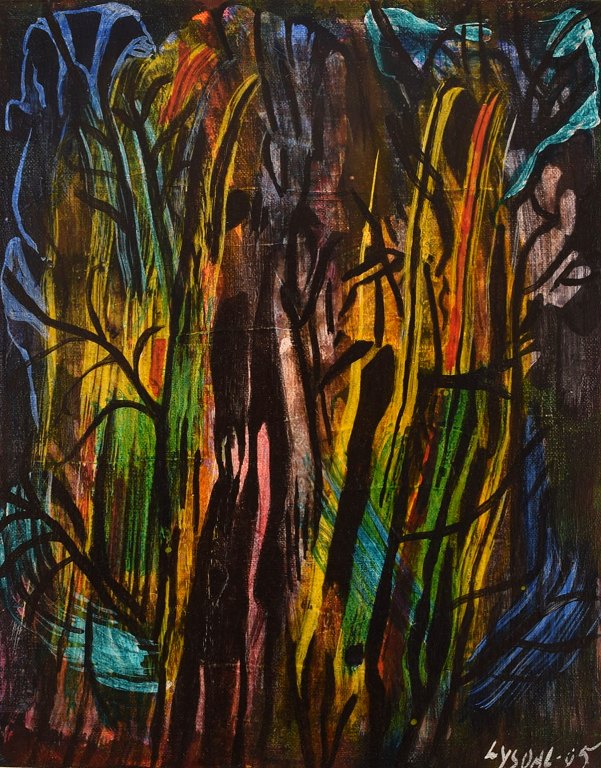 Ivy Lysdal, f 1937. Dansk keramiker og kunstmaler. Akryl på lærred. Abstrakt modernistisk maleri. Koloristisk palette. Dateret 2005.