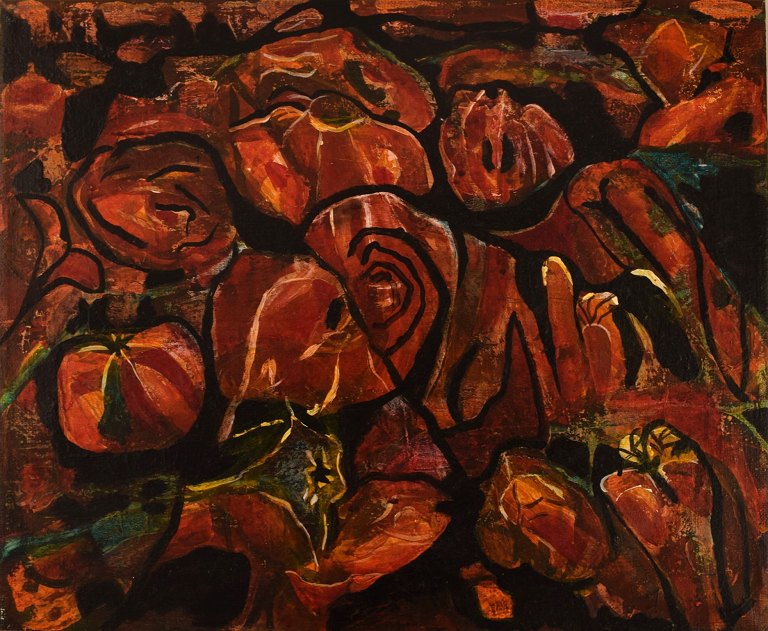Ivy Lysdal, f 1937. Dansk keramiker og kunstmaler. Akryl på lærred. Abstrakt modernistisk maleri. Koloristisk palette. Dateret 1997.