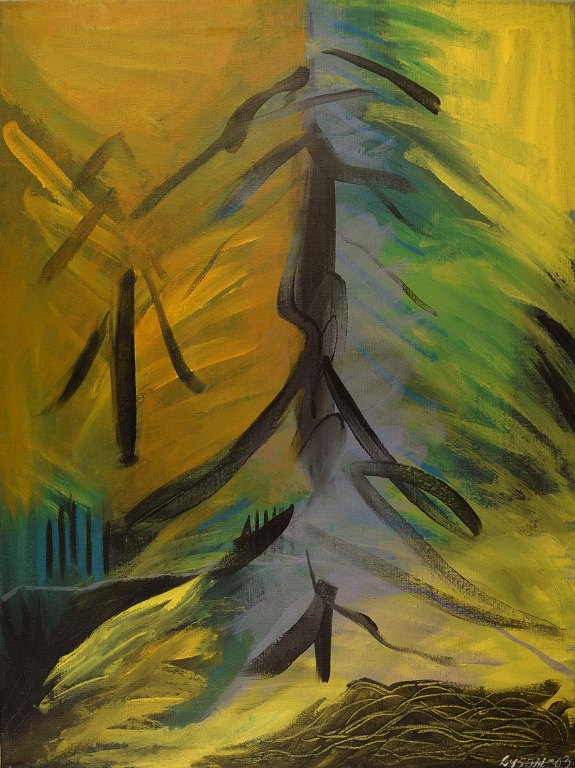 Ivy Lysdal, f 1937. Dansk keramiker og kunstmaler. Akryl på lærred. Abstrakt modernistisk maleri. Koloristisk palette. Dateret 2003.