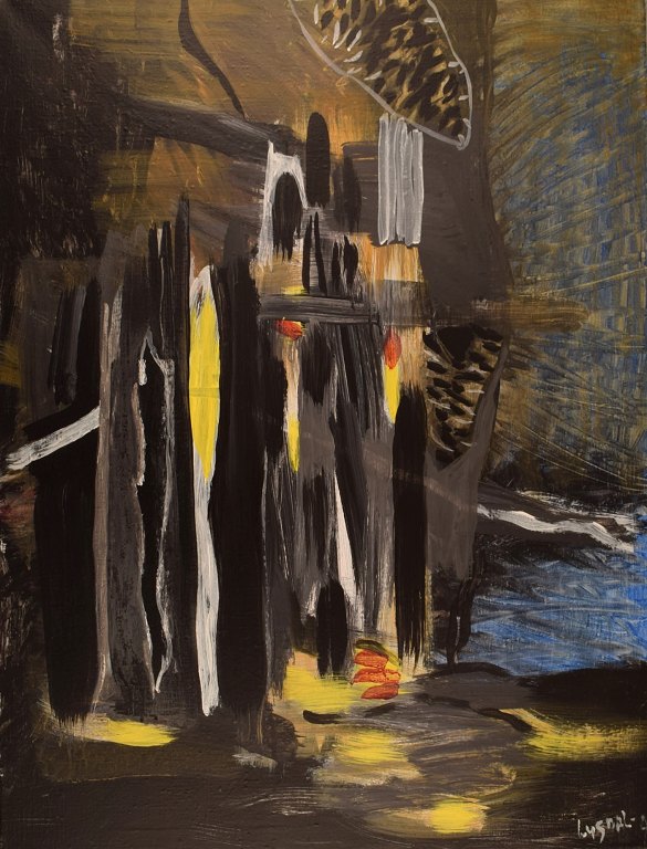 Ivy Lysdal, f 1937. Dansk keramiker og kunstmaler. Akryl på lærred. Abstrakt modernistisk maleri. Koloristisk palette. Sent 1900-tallet.