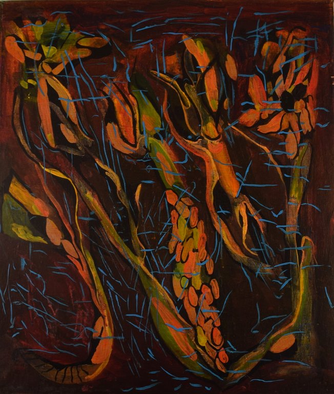 Ivy Lysdal, f 1937. Dansk keramiker og kunstmaler. Akryl på lærred. Abstrakt modernistisk maleri. Koloristisk palette. Dateret 1997.