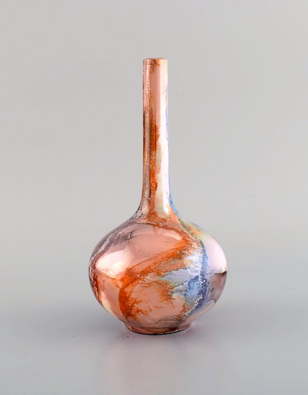 Arabia vase in glazed ceramics. Beautiful glaze with multicolored marble effect. Finnish design, 1930