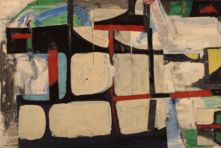 Gösta Fougstedt (1906-1975), Sverige. Olie på lærred. Modernistisk komposition. Dateret 1965.