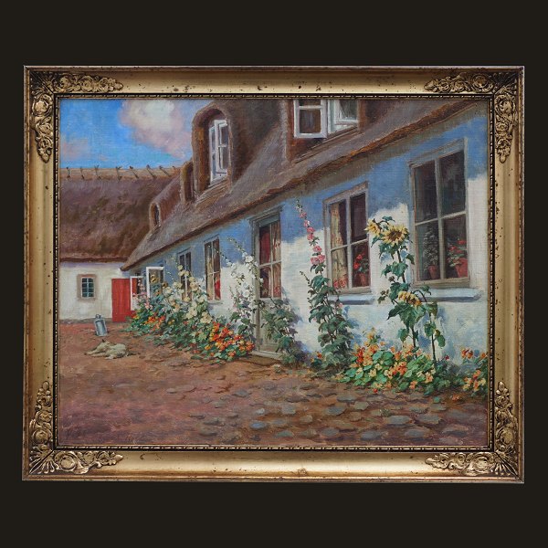 Storfyrstinde Olga Alexandrova af Rusland: Parti fra Rygaard, Holte, olie på plade.Storfyrstinden boede fra 1928-30 på Rygaard sammen med sin mand oberst Kulikovsky.Signeret.Lysmål: 37x45cm. Med ramme: 44x52cm