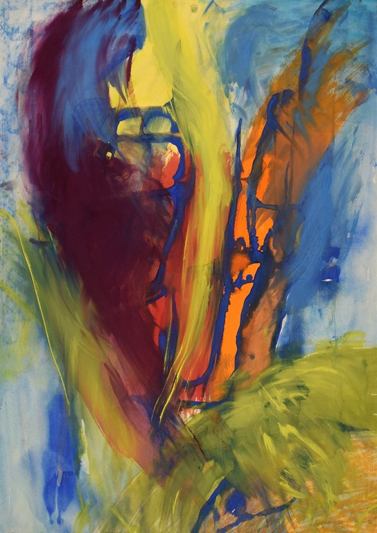 Ivy Lysdal, f 1937. Dansk keramiker og kunstmaler. Gouache på karton. Abstrakt modernistisk maleri. Koloristisk palette. Dateret 1992.