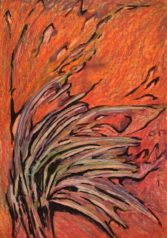 Ivy Lysdal, b 1937. Danish ceramist and painter. Gouache on cardboard. Abstract modernist painting. Colorful palette. Late 20th century.