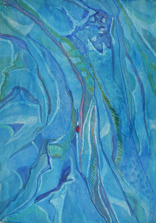 Ivy Lysdal, f 1937. Dansk keramiker og kunstmaler. Gouache på karton. Abstrakt modernistisk maleri. Koloristisk palette. Sent 1900-tallet.