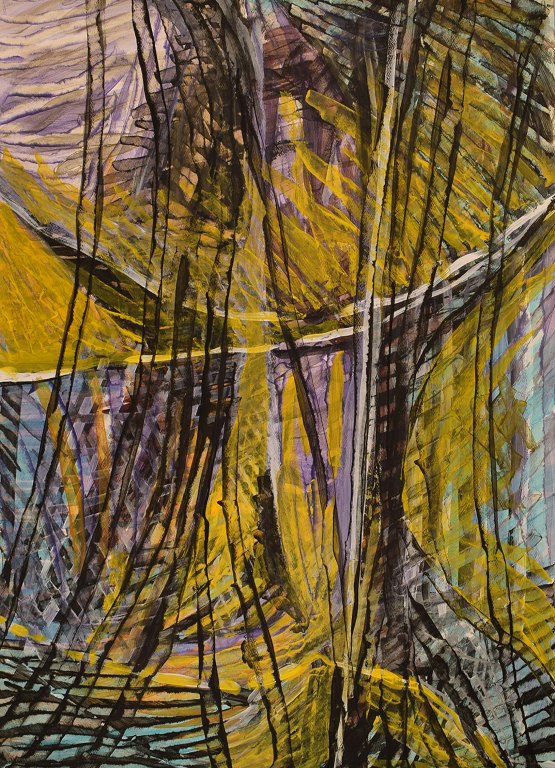 Ivy Lysdal, f 1937. Dansk keramiker og kunstmaler. Gouache på karton. Abstrakt modernistisk maleri. Koloristisk palette. Sent 1900-tallet.