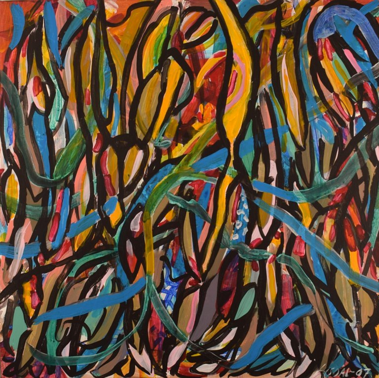 Ivy Lysdal, f 1937. Dansk keramiker og kunstmaler. Akryl på lærred. Abstrakt modernistisk maleri. Koloristisk palette. Dateret 2007.