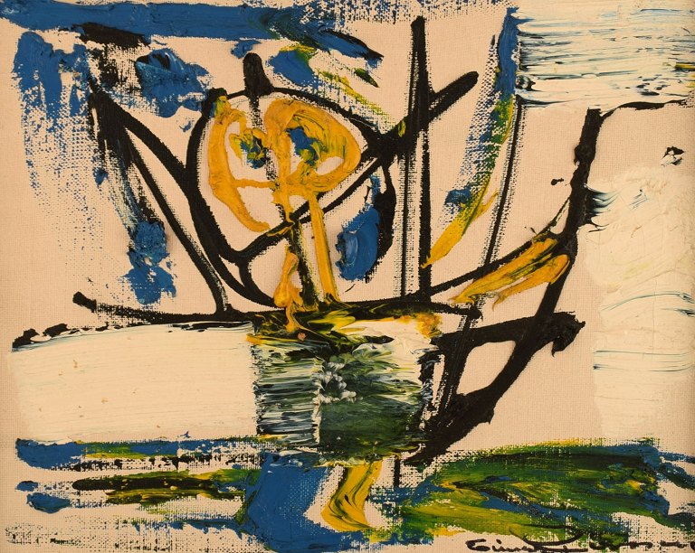 Einar Person (1918-2006), Sverige. Olie på lærred. Abstrakt komposition. 1960