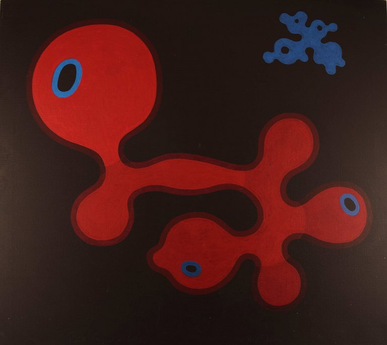 Poul Agger (f. København 1936). Olie på lærred. "Rød form". Abstrakt komposition. 1970