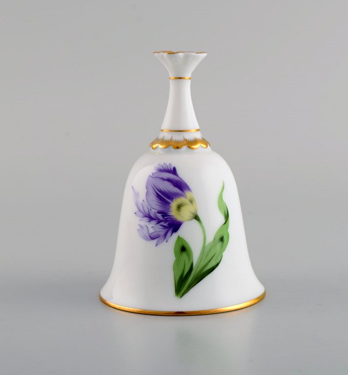 Herend table bell in hand-painted porcelain with flowers and gold decoration. 1980s.