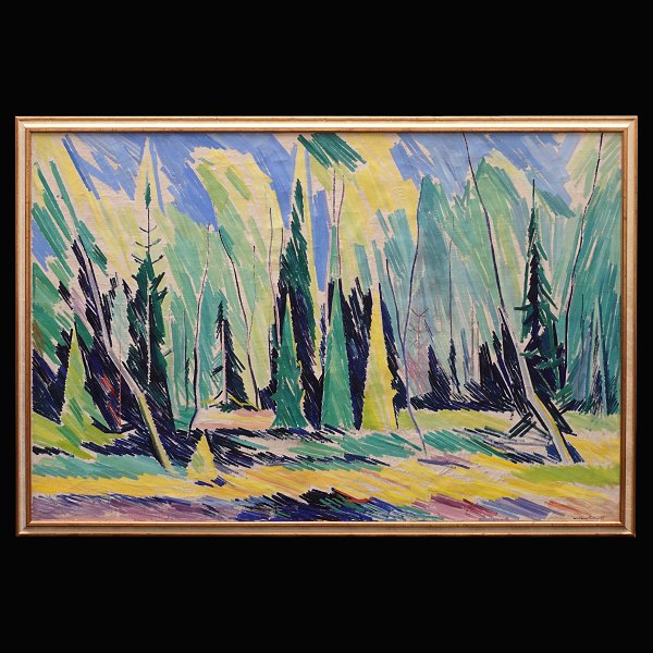 William Scharff, 1886-1959, Denmark, oil on canvas. A large forestscape. Signed circa 1935. Visible size: 105x159cm. With frame: 115x169cm