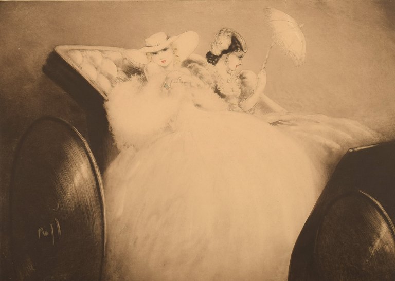 Louis Icart (1888-1950). Etching on paper. Two young women. Ca. 1920.