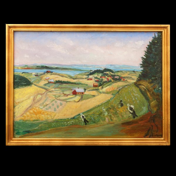 Jens Søndergaard, 1895-1957, oil on canvas. Landscape, Denmark. Signed Jens Søndergaard circa 1936. Visible size: 68x93cm. With frame: 77x102cm
